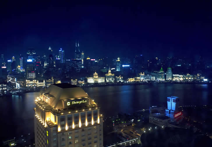 Bund, view from tower at night, Shanghai, Gourmet China tour