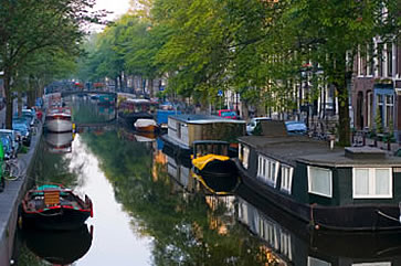 Amsterdam, houseboats on a canal